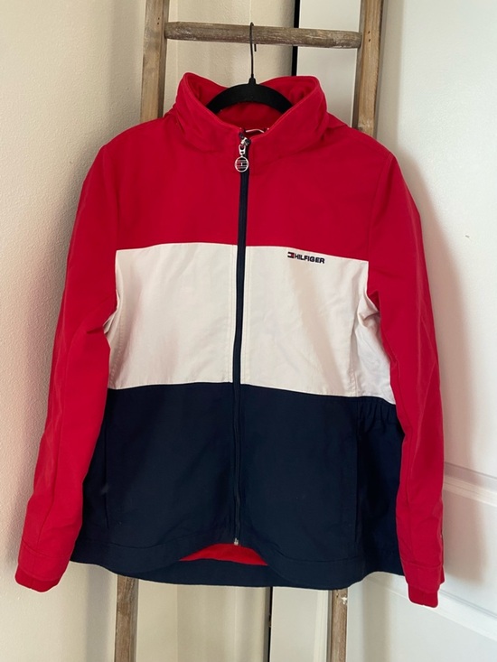 Tommy Hilfiger Jackets & Blazers - Tommy Hilfiger - Red White Navy Colorblock Zip Windbreaker Cinch Waist Jacket
